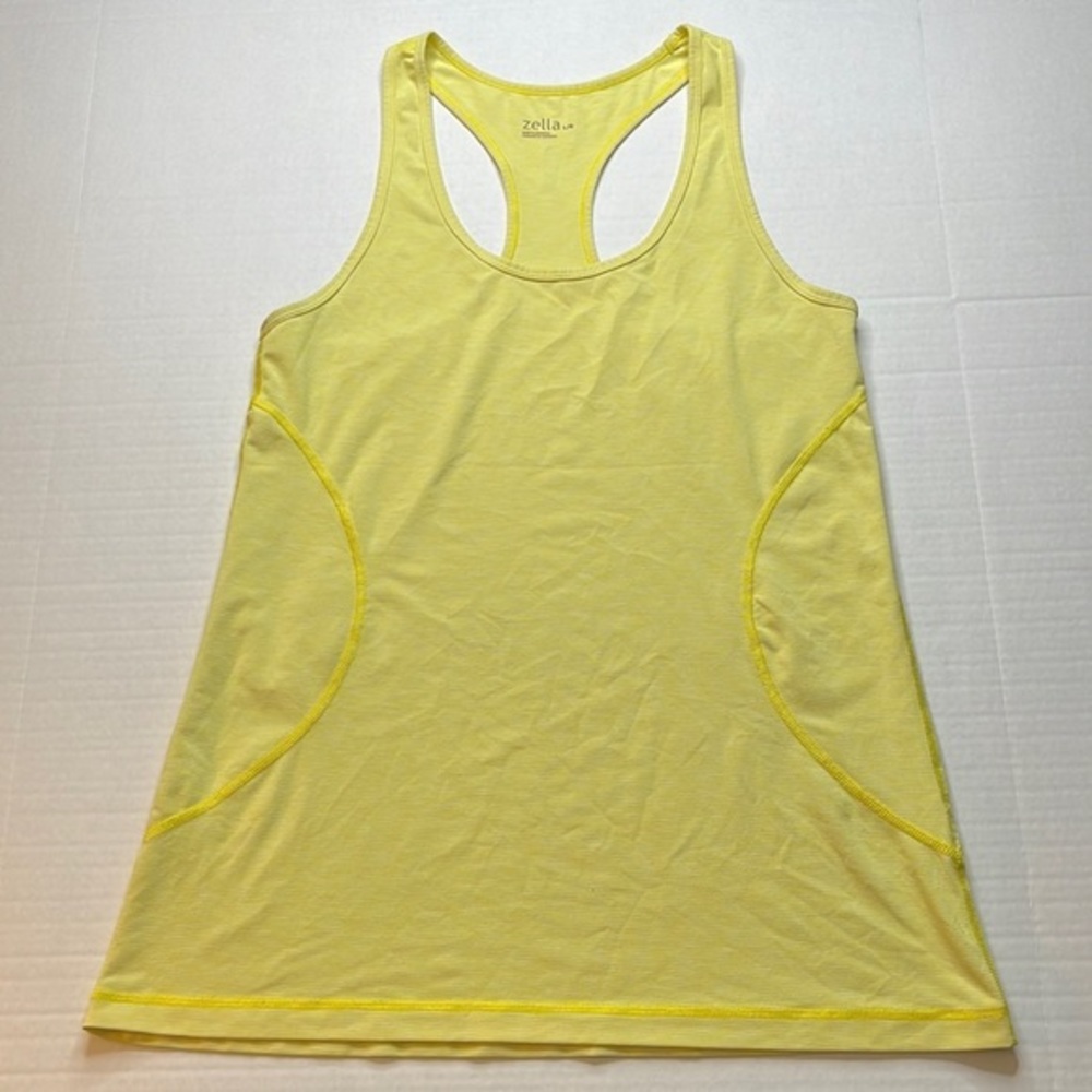 Zella Yellow and White Striped Racerback Tank Top Size Large